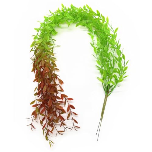 Artificial Hanging Vines Fake Willow Vine Simulation Greenery Plastic Green Leaves Faux Plants Ivy for Wedding Party Indoor Outdoor Home Decor Garden Balcony Patio Planter DIY Decoration - Red 10 Pack - color: Willow Branches - Red End 10 Pack