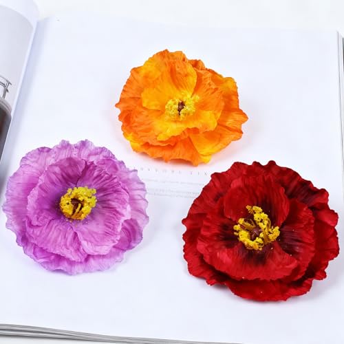 10 Pcs Remembrance Pink Poppy Artificial Flower Heads 6.7" Large Silk Poppy Heads Fake Flowers for Memorial Day Veterans Day Wedding Home Decoration Bouquet Corsages Party Centerpiece - color: Pink