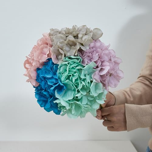 Artificial Hydrangea Flowers Dusty Purple Heads 10 Fake Hydrangea Silk Flowers for Wedding Centerpieces Bouquets DIY Floral Decor Home Decoration with Stems(VASE NOT Included) - color: 10pcs Dusty Purple, size: Large