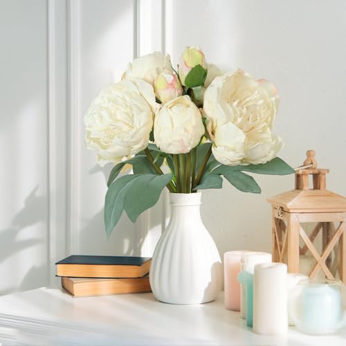 TOCHGREEN Artificial Peonies Silk Flowers 2 Bouquets Vintage Fake Peonies 14pcs Heads Faux Peony Flowers with Stems for Home Wedding Table Decoration Bridal Bouquet Floral Arrangement (White, 2PCS) - color: White