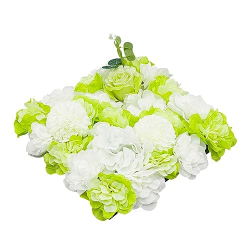 Flower Wall 12PCS 15" x 15" Flower Backdrop Lifelike Light Green Rose Flower Panel White Green Ping Pong Chrysanthemum Silk Fabric Floral Wall Mat for Garden Patio Wedding Indoor Outdoor Decor - color: Light Green, size: 12 pieces