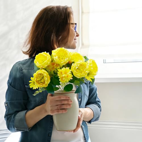 Peonies Artificial Flowers, Fake Peony Bouquet, Realistic Faux Peony Silk Flowers for Wedding, Home Décor, and Table Centerpieces – Ideal for Arrangements and Special Occasions 2 Bouquets (Yellow) - color: Yellow