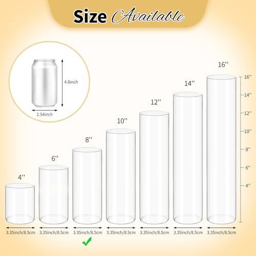12Pack Glass Cylinder Vases for Centerpieces - 8 Inch Tall Flower Vase for Wedding Decorations, Floating Candle Holder Vase Bulk,Glass Hurricane Candle Holders for Table Shelf, Party, Home Decor - size: 3.35×8inch