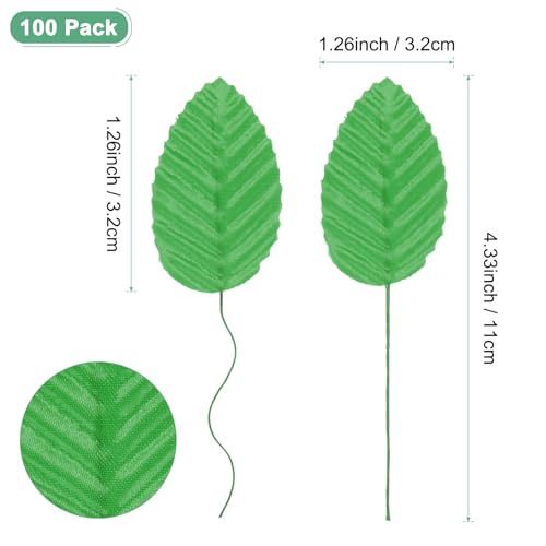 M METERXITY 100-Pack Artificial Silk Leaf, Faux Wire Single Leaves, Fake Flower Leaf with Stem for DIY Bouquet/Wreaths/Wedding/Garland/Party Decorations, Fake Rose Craft Leaves [Light Green] - color: Light Green