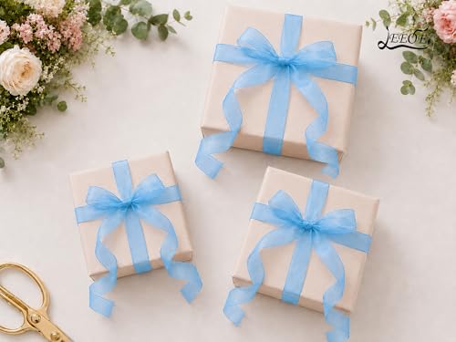 Light Blue Organza Ribbon 1 inch x 100 Yards Sheer Chiffon Ribbon for Gift Wrapping Wedding Invitations Party Decoration Bridal Bouquets Crafts - color: Light Blue, size: 1" X 100 Yards