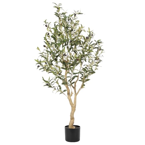 Realead Faux Olive Tree 4ft - Realistic Indoor Olive Tree Plants - Fake Olive Tree with Thick Trunk and Lifelike Fruits - Artificial Olive Trees for Modern Home Office Decor Indoor - size: 4ft