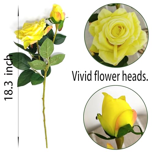 ATFL Fake Flowers, Yellow Rose,6 Pcs Faux Silk Real Touch Moisturizing Artificial Rose Flowers for Decoration,Flores Irosas Artificiales para Decoracion (6, Yellow) - color: Yellow