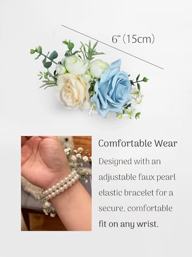 Rinlong 2Pcs Blue Champagne Wrist Corsage for Wedding, Prom, Homecoming | Bridesmaid, Mother of the Bride Corsage - color: 18-baby Blue