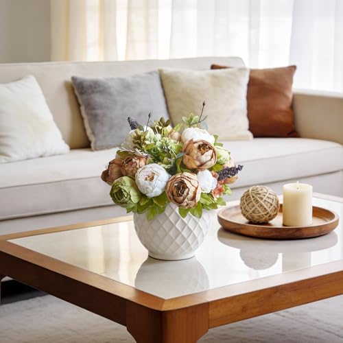 Mkono Peonies Artificial Flowers, 2 Packs 13 Stems Faux Peony Flowers Real Touch Fake Silk Bouquet for Arrangements Dining Table Centerpieces for Kitchen Bridal Wedding Party (2, Mixed White) - color: Mixed White
