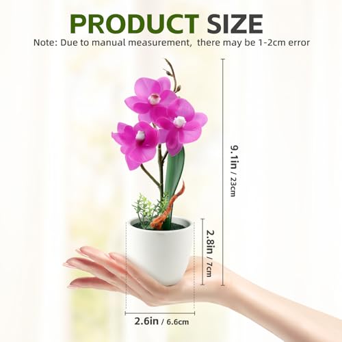 2Pcs Artificial Flowers Orchid Fake Phalaenopsis Small Potted Plant Ceramic Vase for Table Centerpiece Home Office Bathroom Wedding Decor(Purple & Pink) - color: Purple & Pink