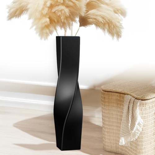 Tall Vase On Floor, 23.62" Twisted Geometric Flower Vase for Home, Living Room, Flower Centerpieces, Shelf, Table, Decor, Creative Unique Decorative Vases - color: Black, size: 23.62 Inches
