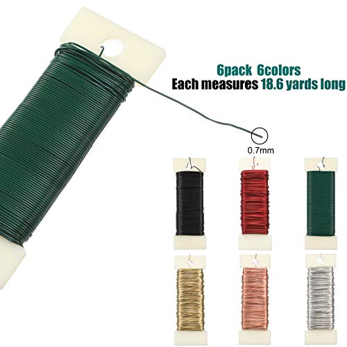 6 Rolls 112 Yards Floral Flexible Paddle Wire Floral Bind Wire for Crafts, Christmas Garland and Flower Arrangements DIY Craft, Christmas Holiday Decoration(Green Red Silver Gold Black Rose Gold) - color: Green Red Silver Gold Black Rose Gold