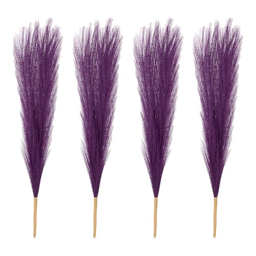 PATIKIL 17 Inch Faux Pampas Grass, 4 Pcs Boho Decor for Home Decoration Artificial Tall Fluffy Stems for Wedding Flower Party Vase Arrangement Centerpieces, Dark Purple - color: Dark Purple