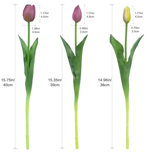 15pcs Artificial Tulips Flowers, Fake Tulips Real Touch, Faux Latex Bouquets, for Party Wedding Home Room Decoration (Purple) - color: Purple, size: 15.75in