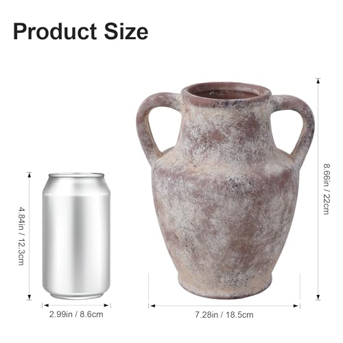 Ceramic Flower Vase with Handles, 8.66 inch Tall Clay Decorative Vases Farmhouse Rustic Vases Pottery Vases for Home Decor Living Room Table Centerpiece Bookshelf Coffee Desk Fireplace, Terracotta - color: 8.66 in - Terracotta