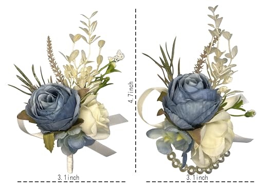 Corsage and Boutonniere Set Corsage Wistlet Dusty Blue Corsage Wrist Artificial Flower Perfert for Proms | Weddings for Bride,Bridesmaids, Groom,Groomsmen Decor (Dusty Blue) - color: Dusty Blue