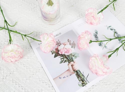 IPOPU Artificial Carnations,6PCS Real Touch Gradient Pink Artificial Flowers 20'' Long Stem Fake Carnations for Tall Vase Home Wedding Party Table Centerpieces Decor (Gradient Pink) - color: Gradient Pink
