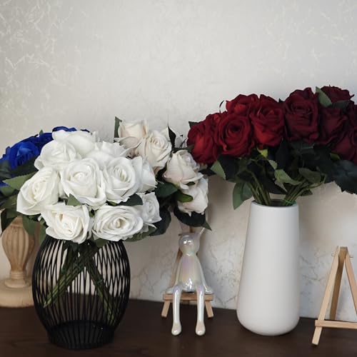 Set of 6 Pre-Made Artificial Rose Bouquets for Wedding, Velvet Silk Rose Bouquets for Bridesmaids, Fake Realistic Rose for Mohter's Day Valentine's Day Proposal Party Home Decor (Royal Blue) - color: Royal Blue