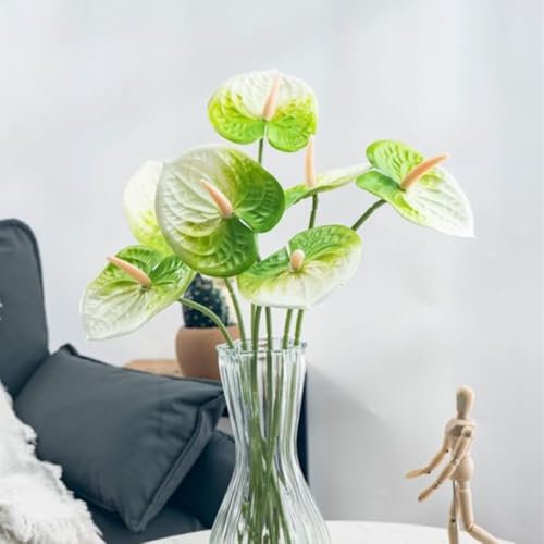 Corkwaw 8 Pcs 23-5/8 inch Artificial Anthurium Flowers Real Touch Fake Flower for Table Centerpieces Arrangement and Bridal Wedding Festival Decor Flower Arrangement (White Green) - color: White Green