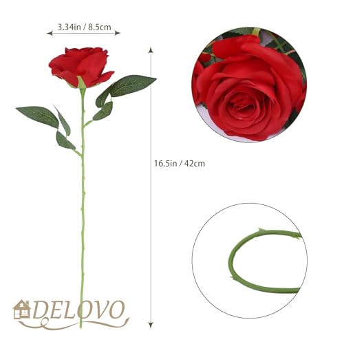 52pcs Red Roses Artificial Flowers Red Fake Flowers Silk Roses with Stems for DIY Wedding Bouquets Bridal Shower Centerpieces Arrangements Party Decorations - color: Red
