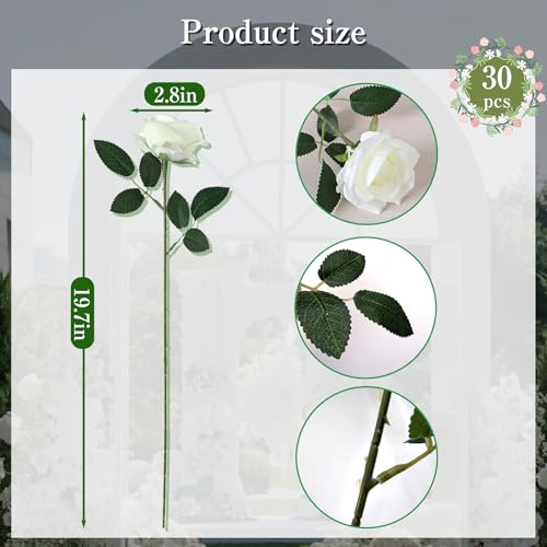 30 Pcs White Roses Artificial Flowers,Artificial Roses in Bulk,Fake Roses with Stems,DIY Wedding Bouquets,Wedding ornaments,Valentine's Day Party Decorations,A rose symbolizes love (white, 30 pcs) - color: White, size: 30 pcs
