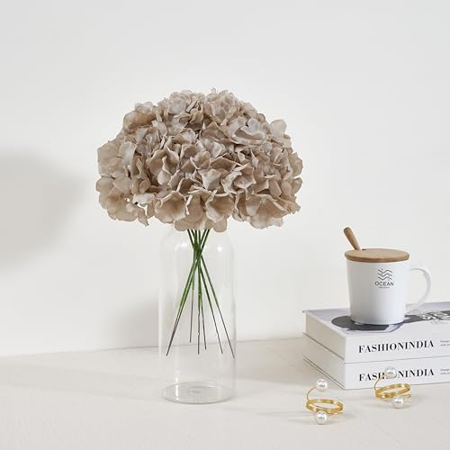 Artificial Hydrangea Flowers Coffee Heads 10 Fake Hydrangea Silk Flowers for Wedding Centerpieces Bouquets DIY Floral Decor Home Decoration with Stems(VASE NOT Included) - color: 10pcs Coffee, size: Large