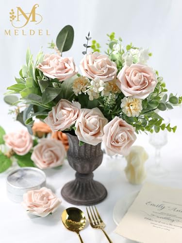 Artificial Flowers 25 Pack Pink Faux Foam Roses with Stems, Real Looking Fake Rose for DIY Wedding Bouquets, Bridal Shower Centerpieces, Party Table Decorations, Home Decor - color: Pink, size: 25Pcs