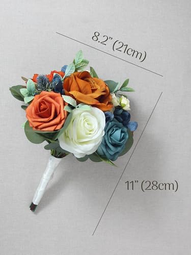 Rinlong Navy Terracotta Bridesmaid Bouquet, Fall Wedding Bouquets | Bridal Bouquet, Prom, Homecoming, Wedding, Destination Friendly - color: 07-blue & Burnt Orange