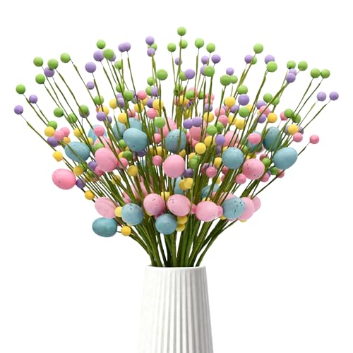nuvagiki Easter Table Decor, 20 Pack Easter Egg Berry Stems Decorations for Tree, Artificial Flowers Picks for Wreath, Tree Ornaments Decorations for Home, Easter Gifts