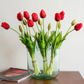 Artificial Tulips Flowers,Latex Bouquet, Fake Tulips,Spring Wedding Home Room Table Centerpiece Decor - color: 15pcs Red(no Vase)