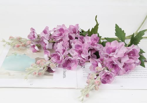6PCS Fuschia Delphinium Artificial Flowers Real Touch Larkspur Silk Flowers Long Stem Artificial Flowers for Tall Vase Wedding Centerpieces for Tables Home Decor Indoor (Fuschia) - color: Real Touch Lilac