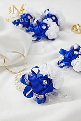 4pcs Royal Blue Wedding Wrist Corsages Faux Silk Rose for Women | for Wedding, Prom, Homecoming, and Evening Party, Wrist Corsages with Pearls for Brides, Bridesmaids, Mother of the Bride - color: 4pcs Royal Blue Wrist Corsages