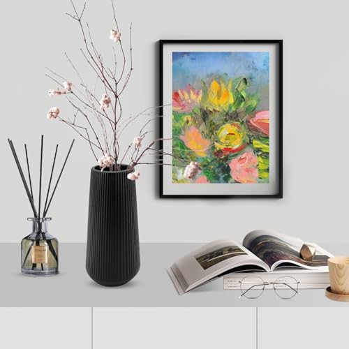 Black Ceramic Vase, GUKJOB Cute Flower Vase for Pampas Grass, Home, Living Room, Dining Table, Farmhouse, Office Decor, Bedroom, Table, and Kitchen Shelf (XL Black) - color: XL Black