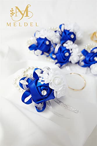 6pcs Royal Blue Wedding Wrist Corsages Faux Silk Rose for Women | for Wedding, Prom, Homecoming, and Evening Party, Wrist Corsages with Pearls for Brides, Bridesmaids, Mother of the Bride - color: 6pcs Royal Blue Wrist Corsages