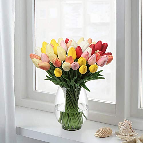 20 Pcs Yellow Tulips Artificial Flowers Real Touch Fake Tulips Fake Flowers for Mother's Day 13.5" Faux Tulips Faux Flowers Bulk Artificial Tulips Flowers for Vase Centerpieces Home Wedding Bouquet - color: Yellow #20