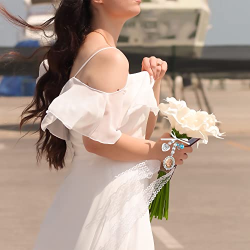 Vin Beauty Wedding Bouquet Photo Charm Bridal Bouquet Photo Charms for Wedding Memory Bow Pearl Charm Heart Styled Pendent