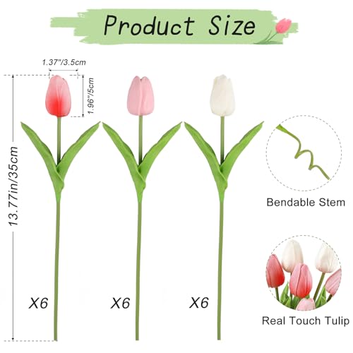 Beferr 18pcs Tulips Artificial Flowers Faux Tulip Real Touch Tulip Fake Flowers Bouquets Arrangements for Mothers Day Spring Easter Wedding Home Table Decor Colorful - color: B-18pcs-3colors-colorful-2, size: 18PCS