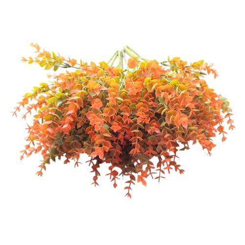 8 Bundles Multi Colored Artificial Eucalyptus Leaves, Plastic Plants, Outdoor Plants, Indoor Decorative Artificial Plants, Porch Window Frames, Green Plant Decorations (8, Orange) - color: Orange