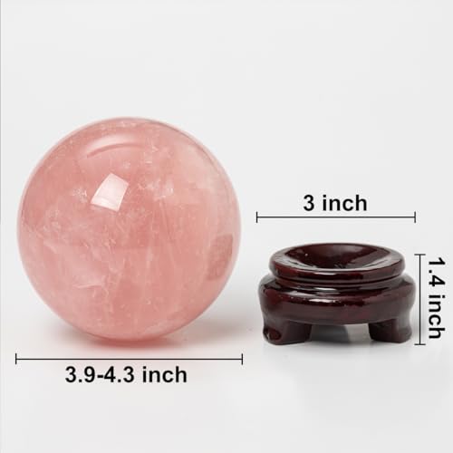 Large Rose Quartz Crystal Sphere Natural Pink Healing Crystal Ball with Stand Meditation Decorative Balls Home Decor 100-110mm/3.9-4.3" - color: Rose Quartz, size: 3.9 - 4.3 inches