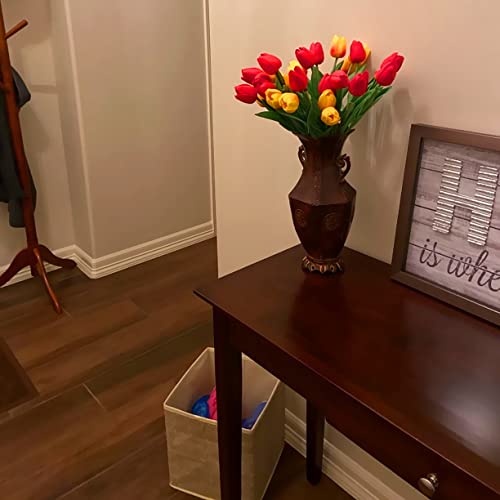 UKELER 24 Pcs Artificial Tulip Flowers Red Real Touch PU Tulips for Easter Spring Wreath Wedding Bouquets Table Centerpiece Floral Arrangement Memorial Day Cemetery Décor 13.5" - color: Red
