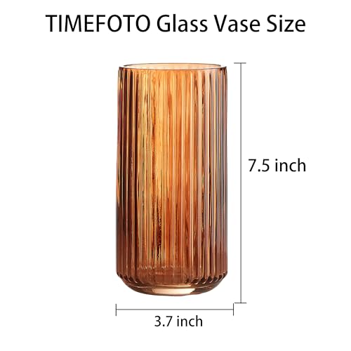 TIMEFOTO Flower Vase 7.5 inch Amber Thickened Hand Blow Glass Vase Round Vintage Striped Bottles for Bookshelf,Dinner Table,Indoor Office Desktop,Meeting Room,Bathroom,Countertop,Home - color: Glass Amber, size: 7.5 inch