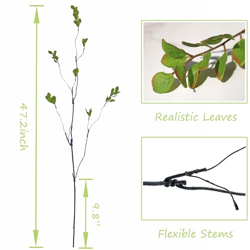 5PCS Artificial Eucalyptus Stems Faux Ficus Branches Fake Greenery for Home Office Wedding Vase Filler Shop Decoration(Green) - color: Green