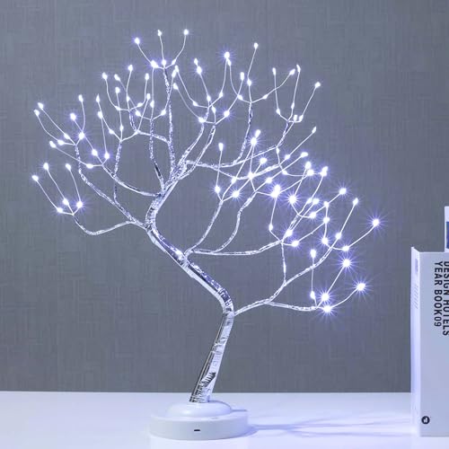 FuChsun Bonsai Tree Light 108 LED Artificial Tree Lamp, Battery and USB Operated (White Glow Silver Branch) - color: White Glow-silver Branch