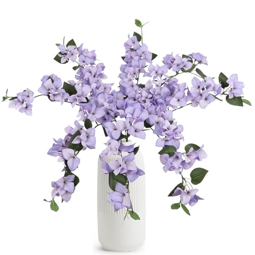 Lilac Flowers Artificial Bougainvillea 8 PCS Realistic Faux Bougainvillea Light Purple Silk Flowers 29.9" Long Stem Flowers for Tall Vase Home Wedding Centerepieces Decor (Light Purple) - color: Light Purple