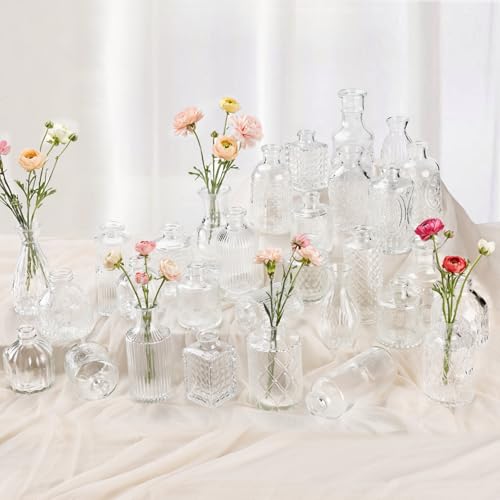 Babenest 30pcs Clear Small Bud Vase Set, Mini Gradient Glass Flower Vases in Bulk, Decorations Vintage Little Vase for Rustic Wedding Party Home Office Recepetion Centerpieces Table Decor - color: Clear, size: 30pcs