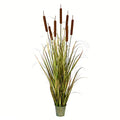 Vickerman Everyday 60" Artificial Green Grass and Cattails with Iron Pot - Faux Grass Plant Decor - Home Or Office Indoor Greenery Accent - Maintenance Free - size: 60"