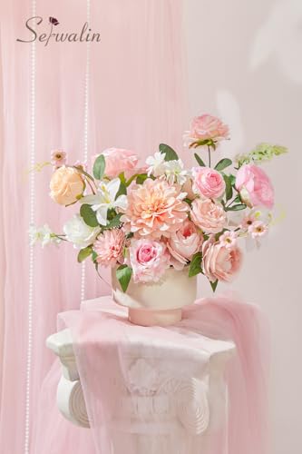 Serwalin Artificial Pink Flowers, Cake Silk Flowers for DIY Wedding Bouquets Fake Flowers, Table Centerpieces Baby Shower Birthday Party Home Decorations - color: A Blooming Pink, size: Grand