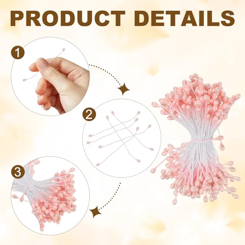 PATIKIL 3mm Double Heads Flower Stamen, 150 Pcs Artificial Flower Stamen Pistil Matt Pearl Floral Stamen for DIY Christmas Card Wedding Decoration, Orange Pink - color: Orange Pink