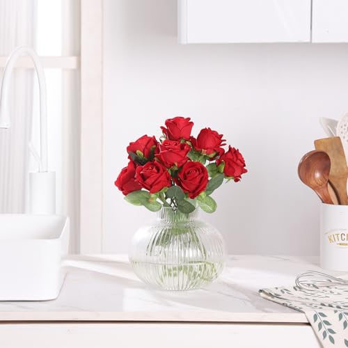 Round Glass Vase, Flower Vases for Bouquet, Ribbed Glass Vases for Flowers, Small Clear Vase for Living Room, Office, Coffee Table, Shelf, Wedding, 6 Inches - color: Clear, size: Round 6 Inches