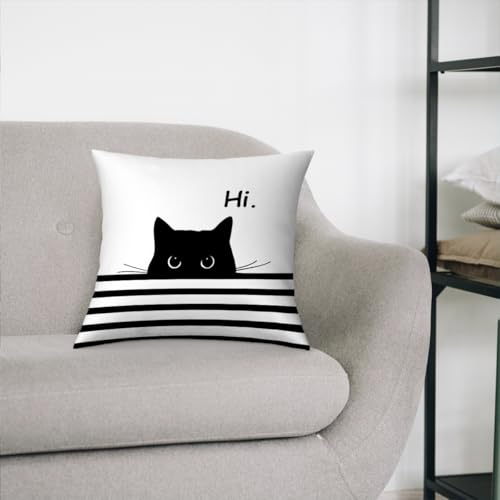 Fokongna Hi Cute Black Cat PatternPillow Covers for Couch Home Bedroom Living Room 18 x 18 Inch Pillow Covers - color: Hi Cat